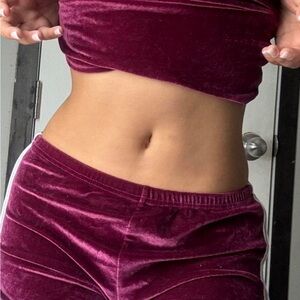 Fashion Nova Velvet Burgundy Two-Piece Set